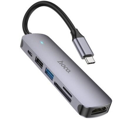 HOCO HB28 HUB USB-C A HDMI/USB-A/SD/TF/PD METAL GREY