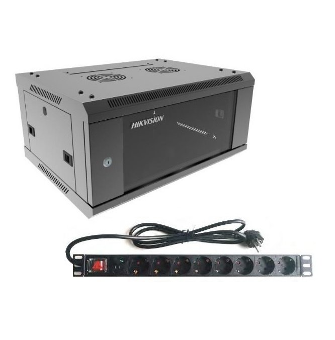 Combo Rack Hikvision 4U de Pared con PDU 8 Tomas Schuko