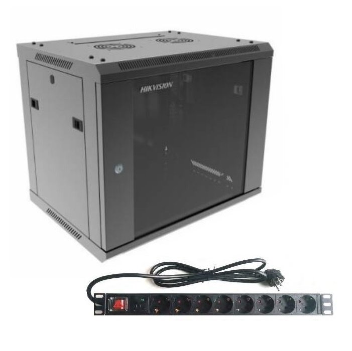 Combo Rack Hikvision 9U + PDU 8 Tomas Schuko para Pared