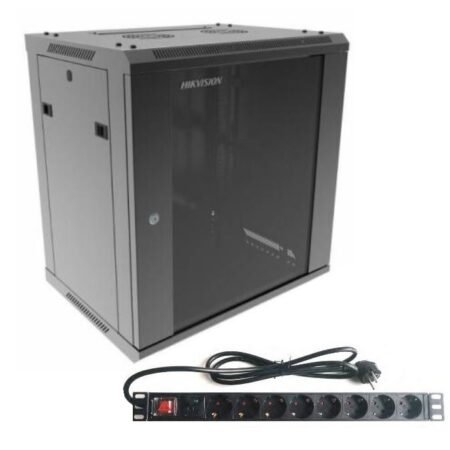 Combo Rack Hikvision 12U de Pared y PDU 8 Tomas Schuko