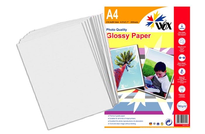 Papel Fotográfico WOX Glossy A4 180grs 20 Unidades