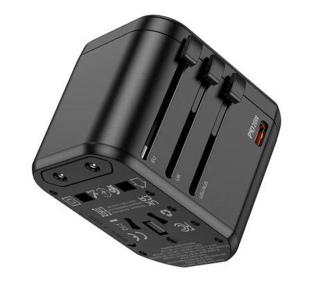 HOCO AC15 CARGADOR Y ADAPTADOR UNIVERSAL USB-C/2 USB-A PD20W BLACK
