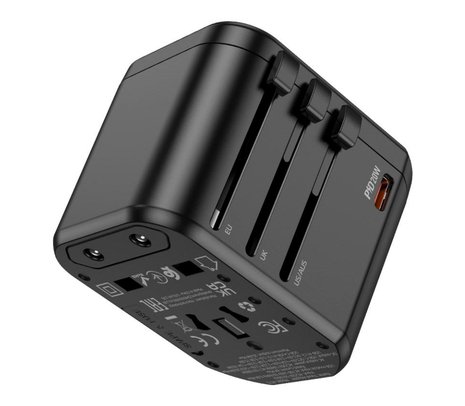 HOCO AC15 CARGADOR Y ADAPTADOR UNIVERSAL USB-C/2 USB-A PD20W BLACK