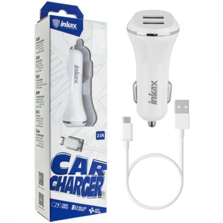 Cargador Auto Inkax Dual USB 2.1A Cable Micro USB Blanco
