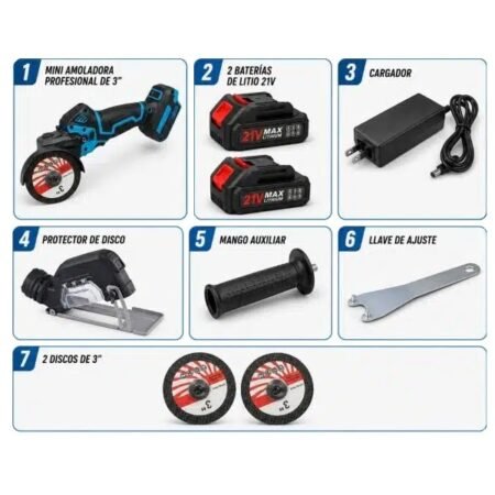 Mini Amoladora Profesional + Accesorios con 2 baterías