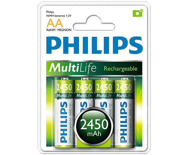 Pilas recargables Philips AA 2450mAh Blister x 4 unidades