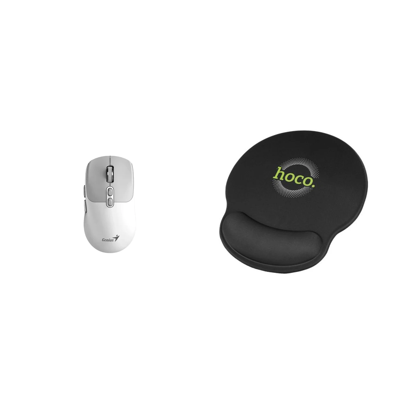 Combo Mouse Genius NX-8080S Bluetooth Silencioso Blanco + HOCO GM30 MOUSE PAD POLAR FOX C/APOYA MUÑECAS EN GEL BLACK