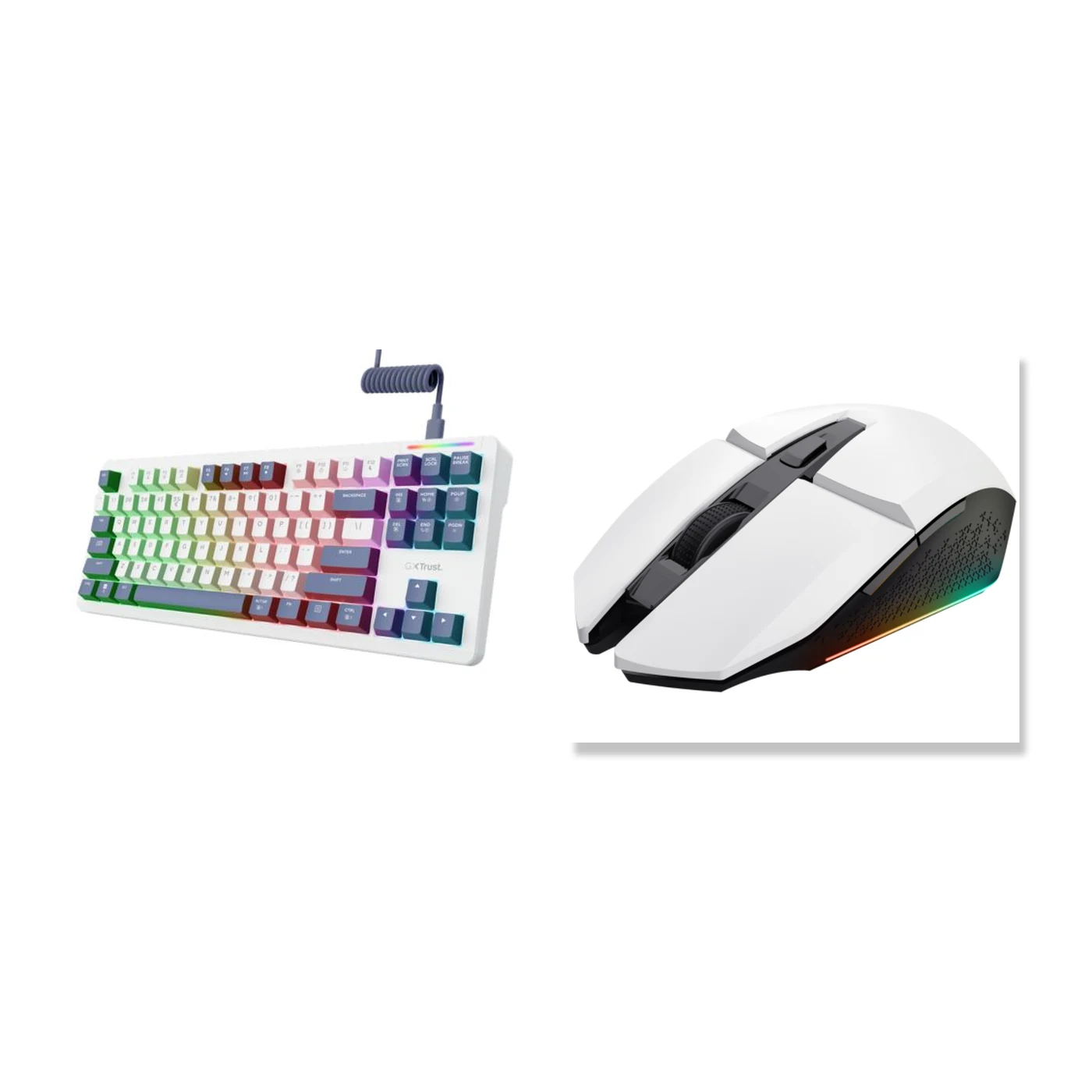 Combo TRUST 25872 TECLADO GXT872 GAMING TKL MECANICO WHITE + TRUST 25069 MOUSE GAMING GXT110 FELOX WHITE CON LED INAL