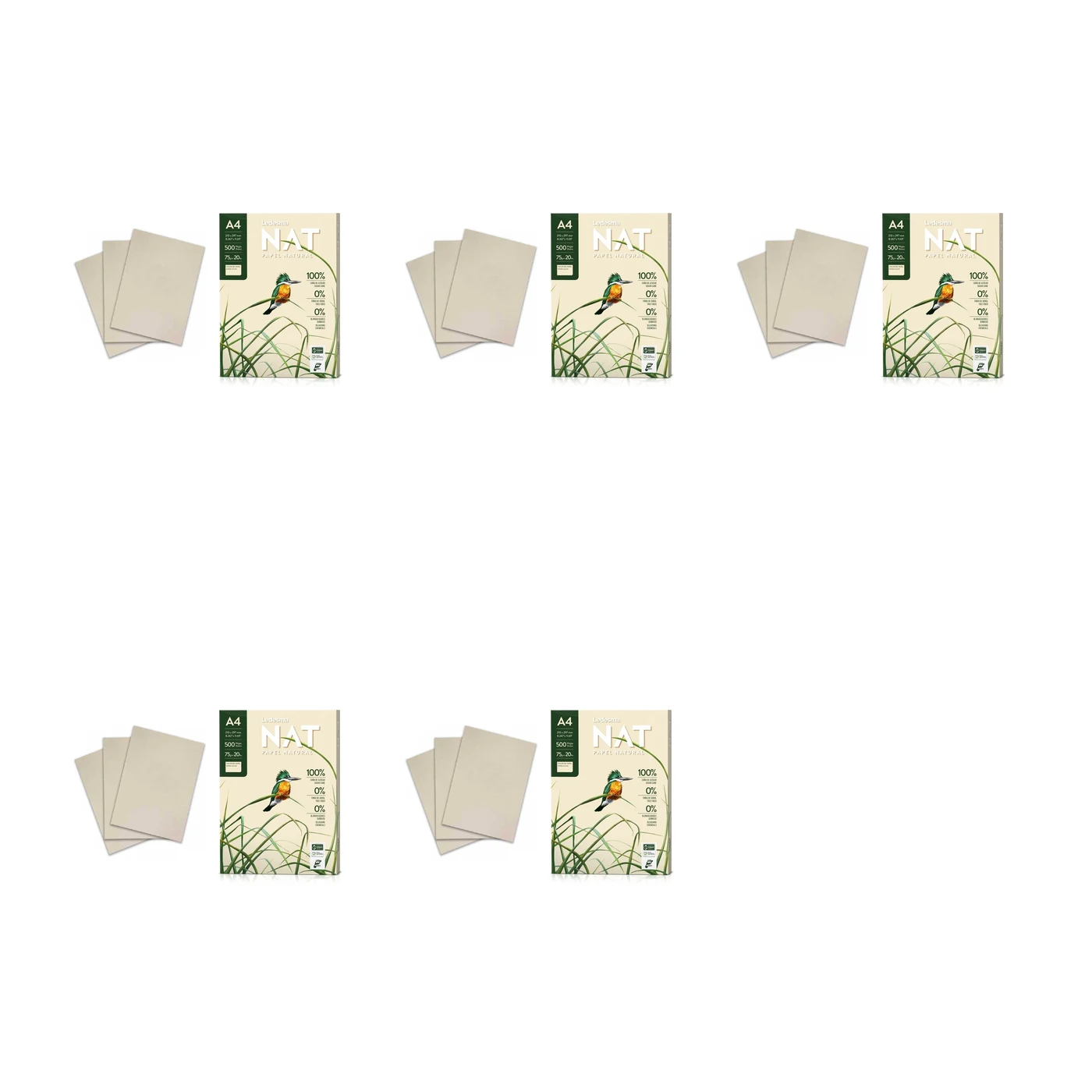 Combo 5× Papel A4 Natural 75gr Opaco