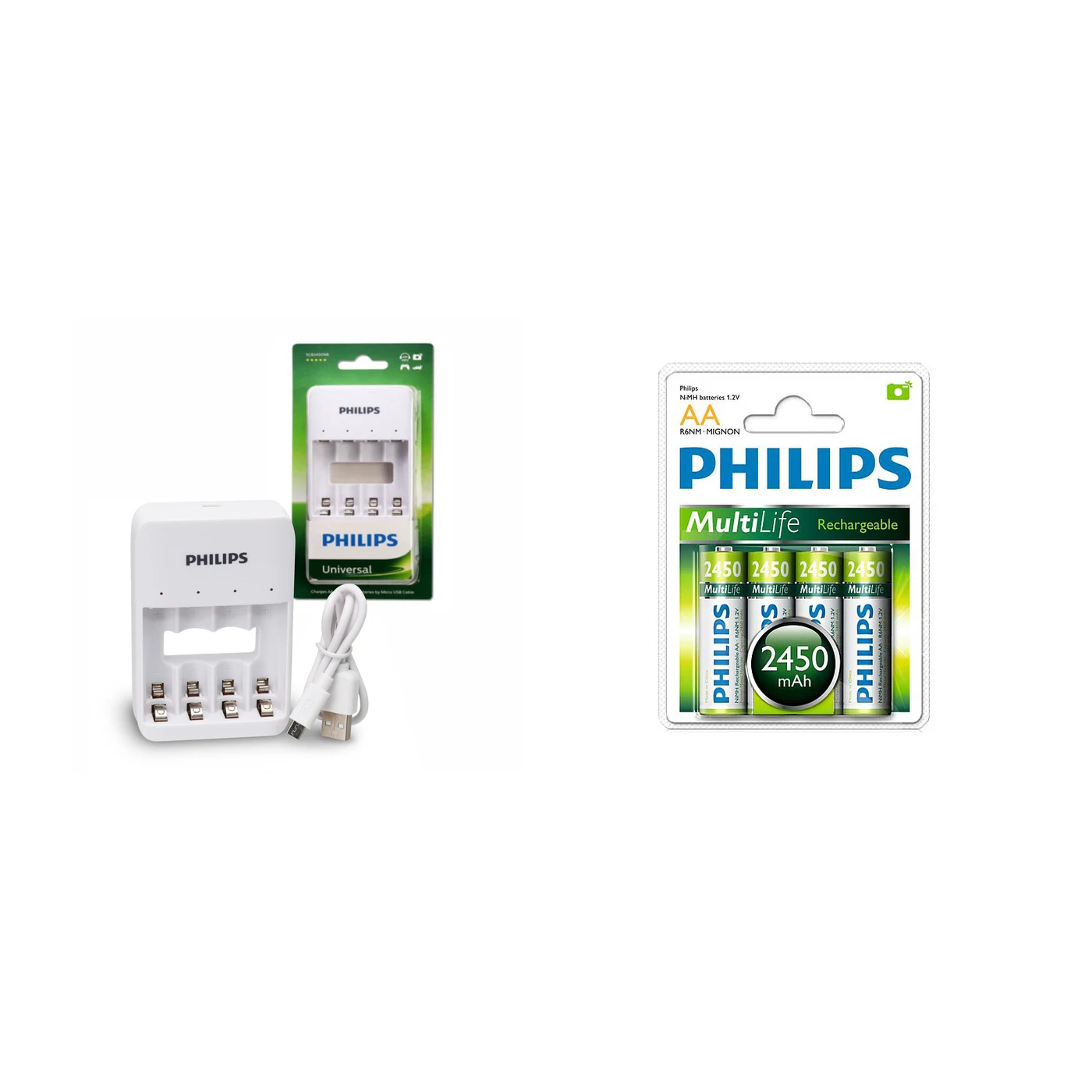 Cargador Usb Philips + 4 Pilas Recargables AA