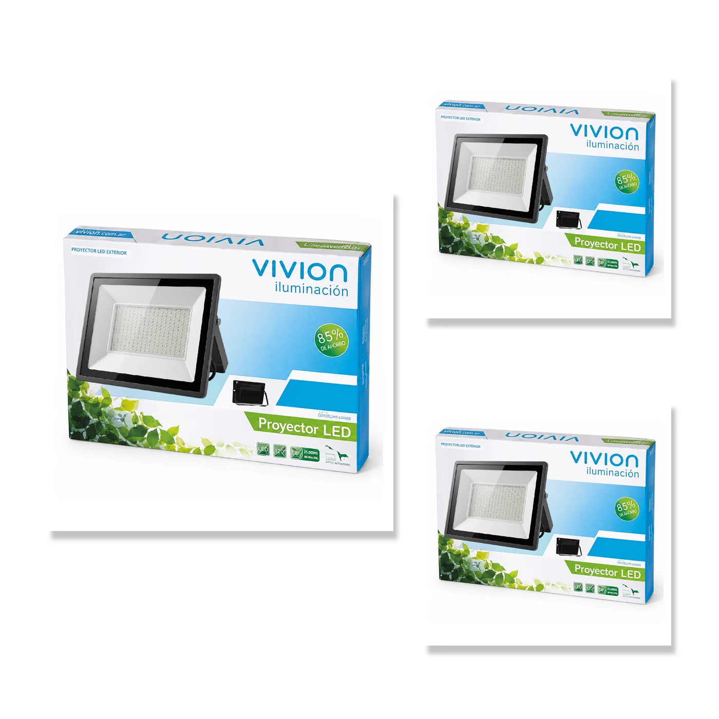 Combo 3× Foco LED Vivion 50W IP65 Luz Fría Negro