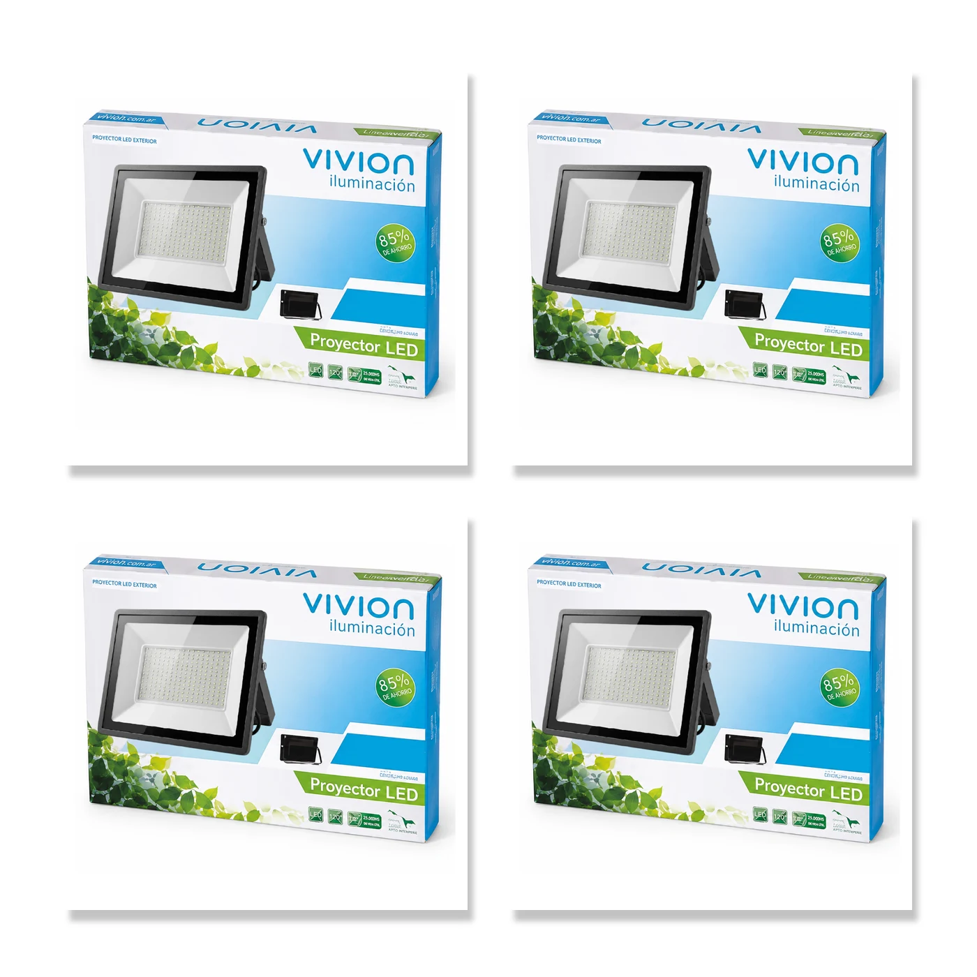 Combo 4× Foco LED Vivion 20W IP65 Luz Fría Negro