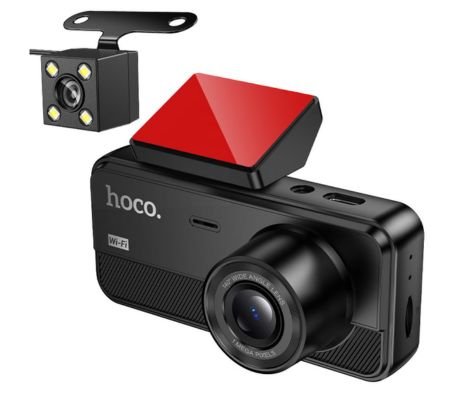 HOCO DV15 DASHCAM VIDEOCAMARA C/DISPLAY DE 2" P/AUTO TRIPLE CANAL BLACK