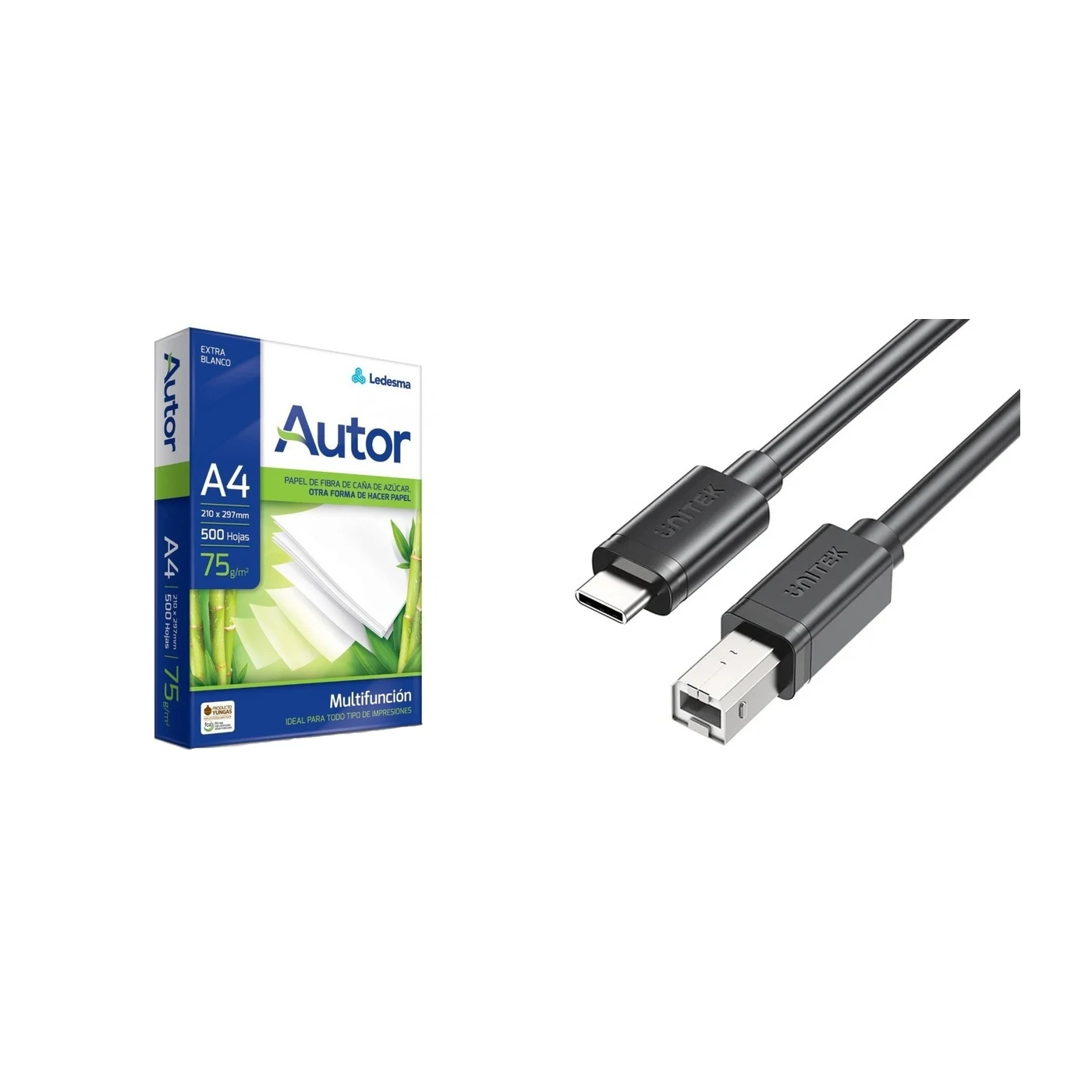 Cable USB-C Unitek para Impresoras 5m + Papel Autor A4